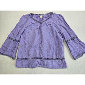 Chicos Purple Linen Crochet Trim Blouse Size 00 XS